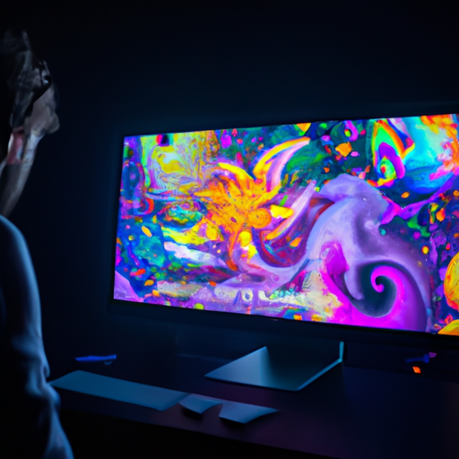 תמונה של אדם צופה במסך מחשב עם אנימציות צבעוניות