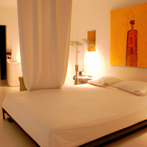 תמונה 1: חדר מתוחכם במלון בוטיק אומנות, מעוטר באמנות ישראלית עכשווית