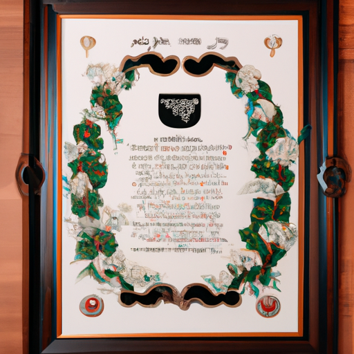 A traditional Ketubah beautifully framed and displayed.